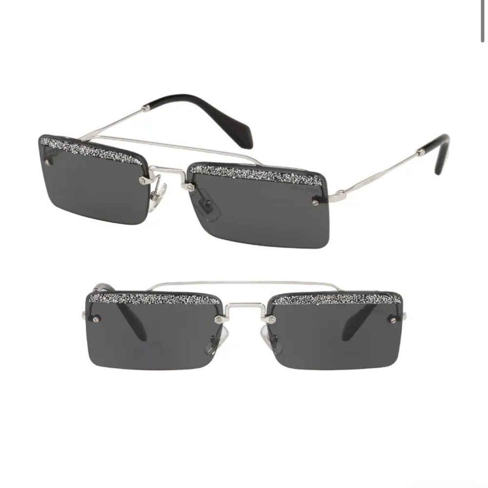 Miu Miu Sunglasses - Square Frame, Black Glitter - image 4